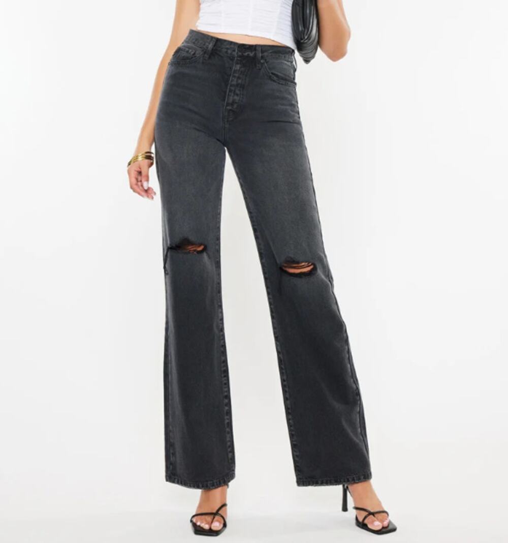 NWT KanCan Mona Gray 90s Flare Wide Leg Jeans High Rise Button Fly size 5 / 26